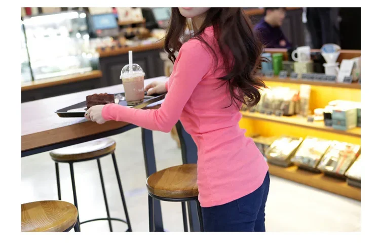 Women Ribbed Long Sleeve T Shirt Stretch Slim Fit Button Placket Casual Autumn Winter Basic Inner Wear Blouse
