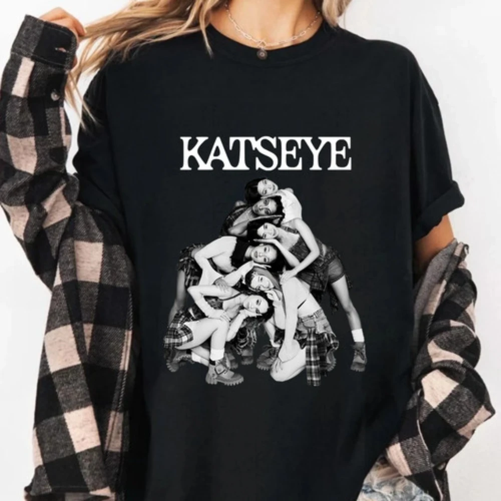 Katseye "Beautiful Chaos" Tour T-shirt Katseye Tour T-shirt Couple Casual Fashion Pure Cotton Base Layer  women t shirt