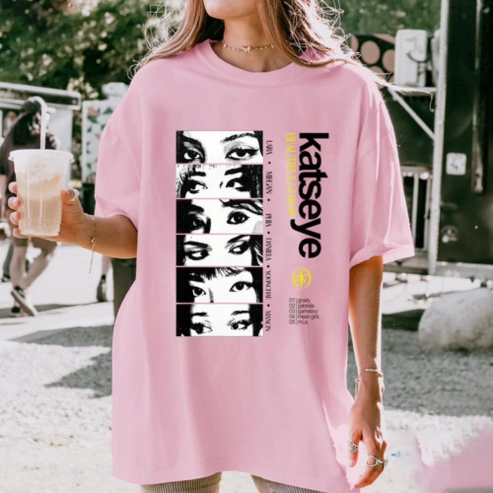 Katseye "Beautiful Chaos" Tour T-shirt Katseye Tour T-shirt Couple Casual Fashion Pure Cotton Base Layer  women t shirt