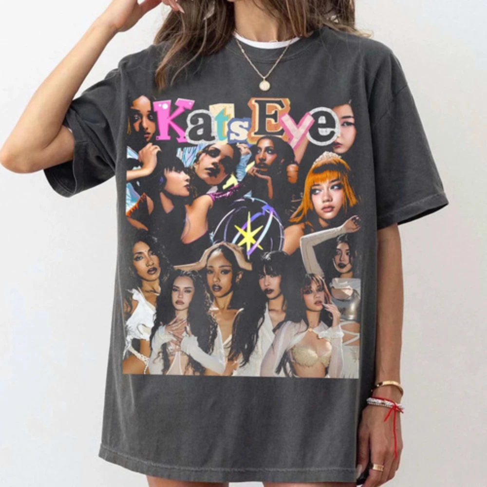 Katseye "Beautiful Chaos" Tour T-shirt Katseye Tour T-shirt Couple Casual Fashion Pure Cotton Base Layer  women t shirt