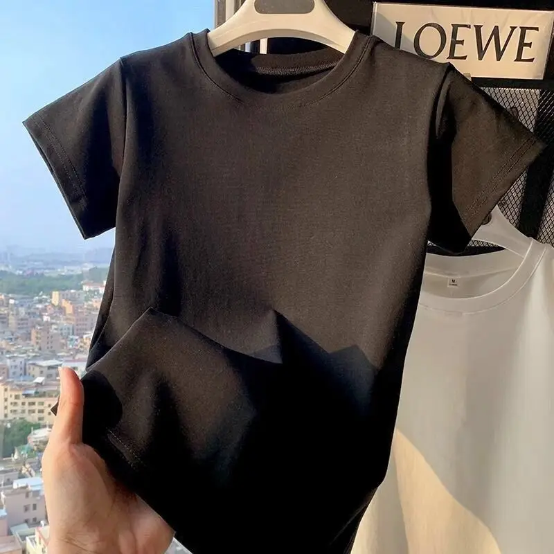 Women's Solid Short Sleeve T-Shirt Spring Summer Casual Soft Slim Fit Basic Top Tees All-Match Fashion T-Shirts for Women