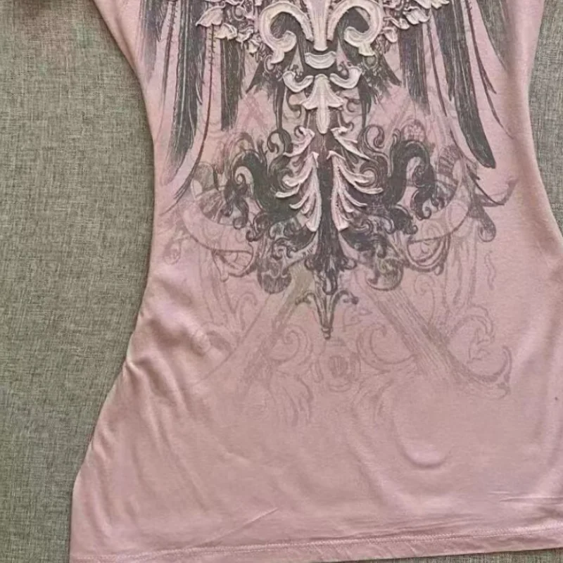 American Street Hottie T-shirt Vintage V-neck Tshirt 2000s Y2K Aesthetic Graphic Printed Tees Women's Punk Chic Tops Ropa Mujer