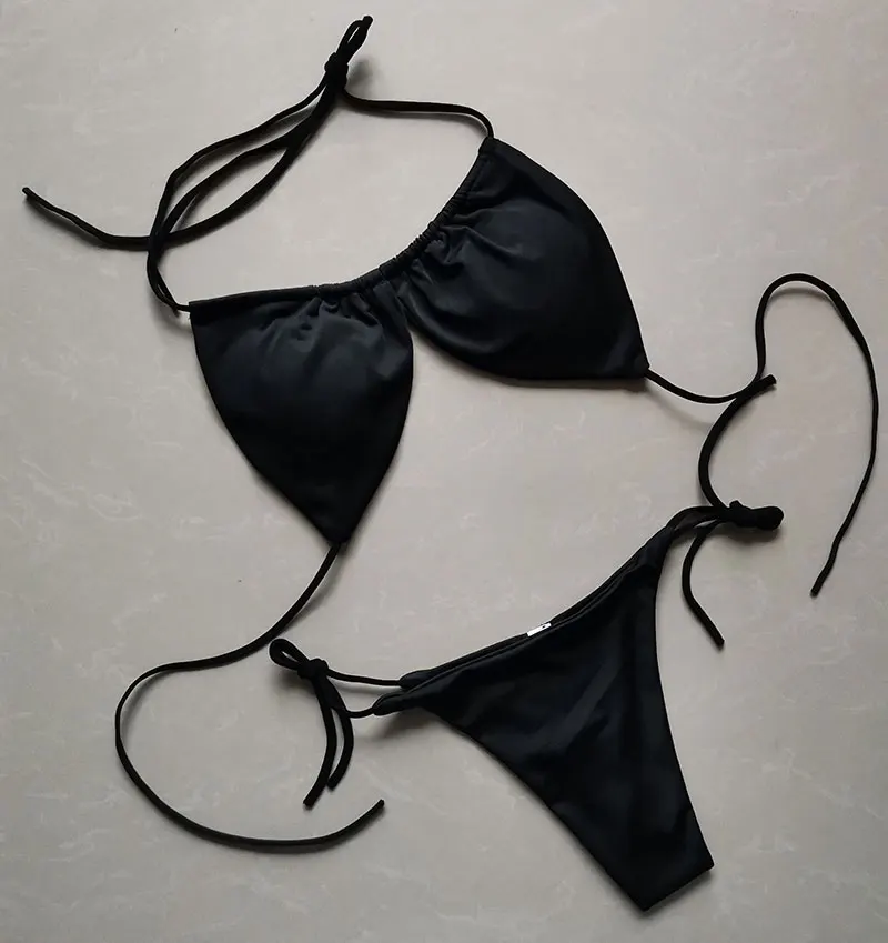 Summer Sexy Bikini set Push-up padded Bra Thong Split Swimwear Female Bandage Bathing Suit Adjustable Lacing Swimsuit Solid