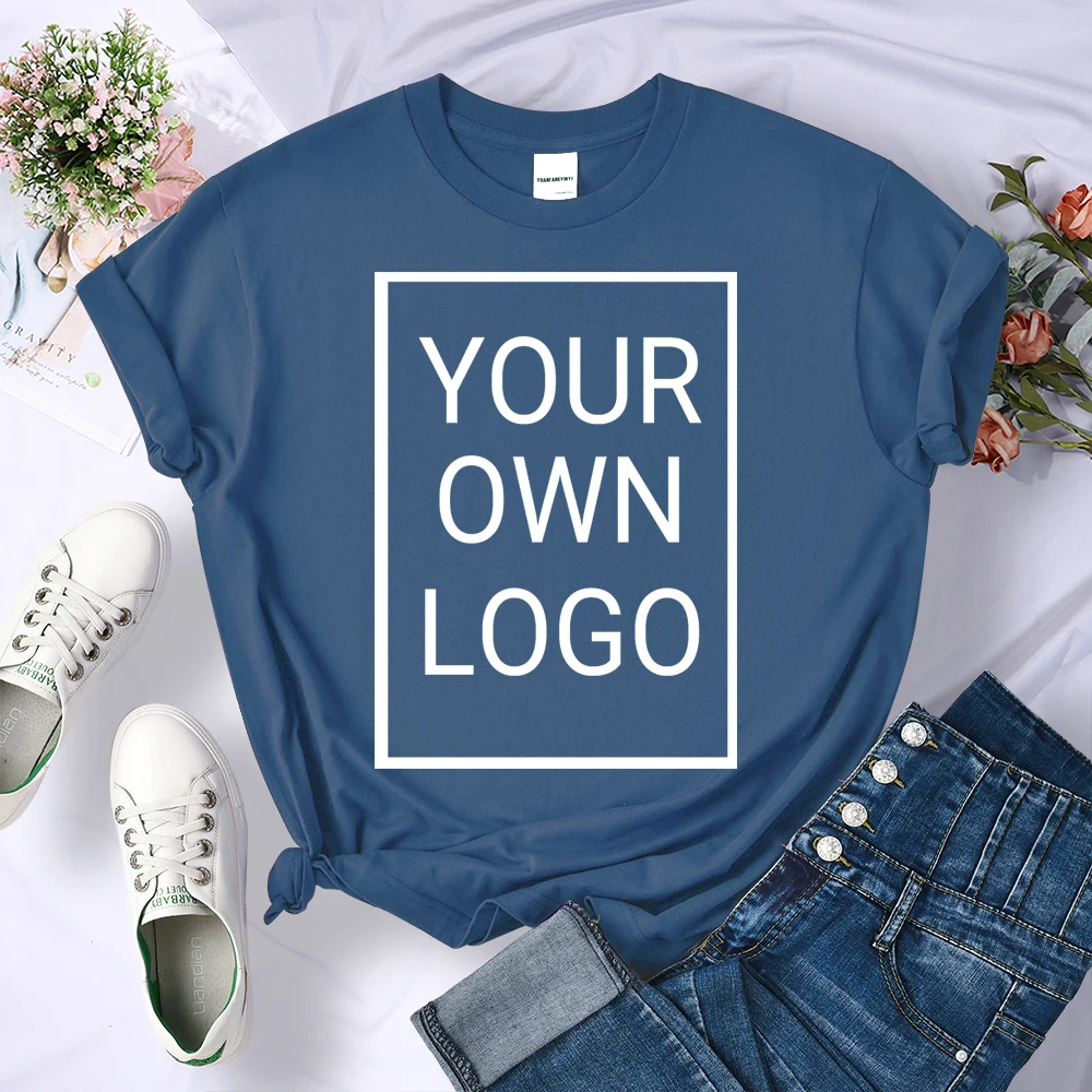 Custom DIY LOGO Women T-Shirt Summer Y2K Streetwear Comfortable Female Short Sleeves Crewneck Customized Pattern Tee Tops