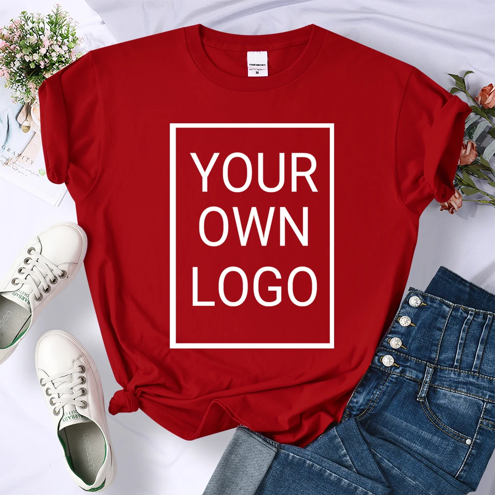 Custom DIY LOGO Women T-Shirt Summer Y2K Streetwear Comfortable Female Short Sleeves Crewneck Customized Pattern Tee Tops