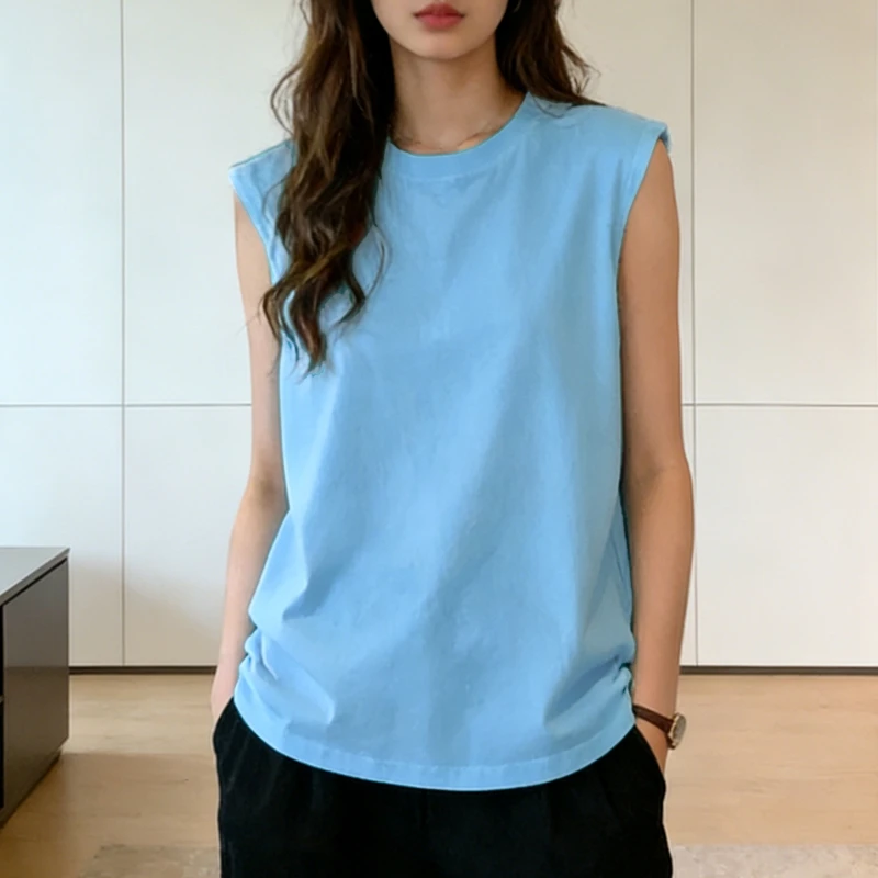 Woman Loose Sleeveless Tank Top Summer Casual Vest Basic Daily T-shirt Sweet Style Suitable For Students Stretchy Soft Lady Wear