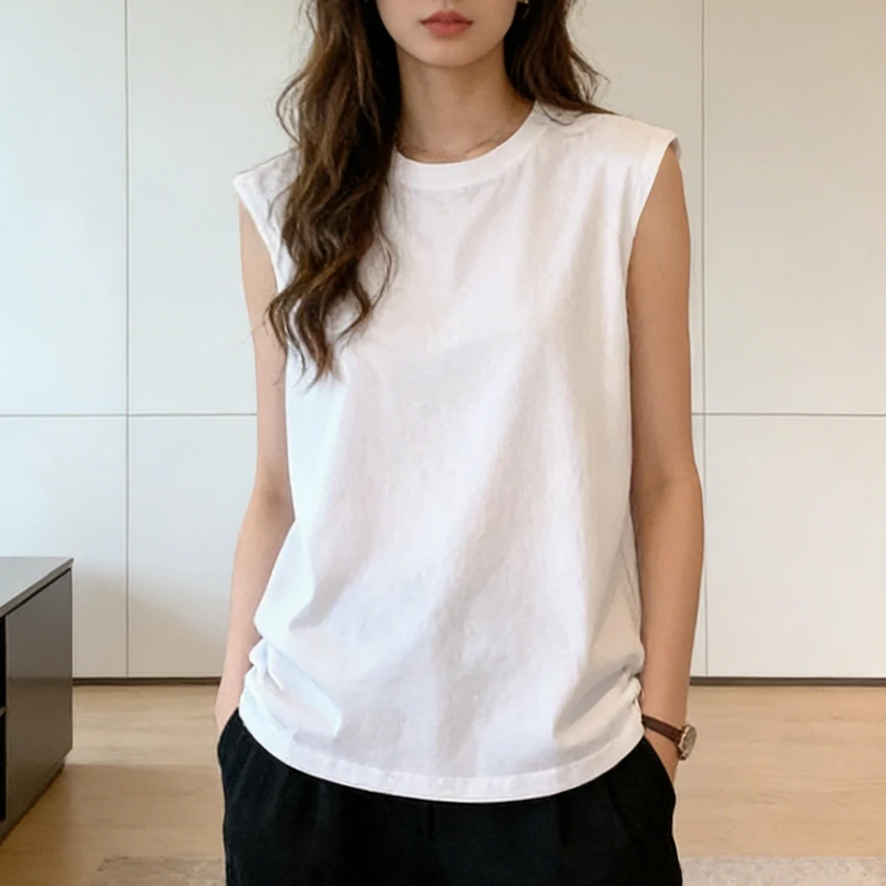 Woman Loose Sleeveless Tank Top Summer Casual Vest Basic Daily T-shirt Sweet Style Suitable For Students Stretchy Soft Lady Wear