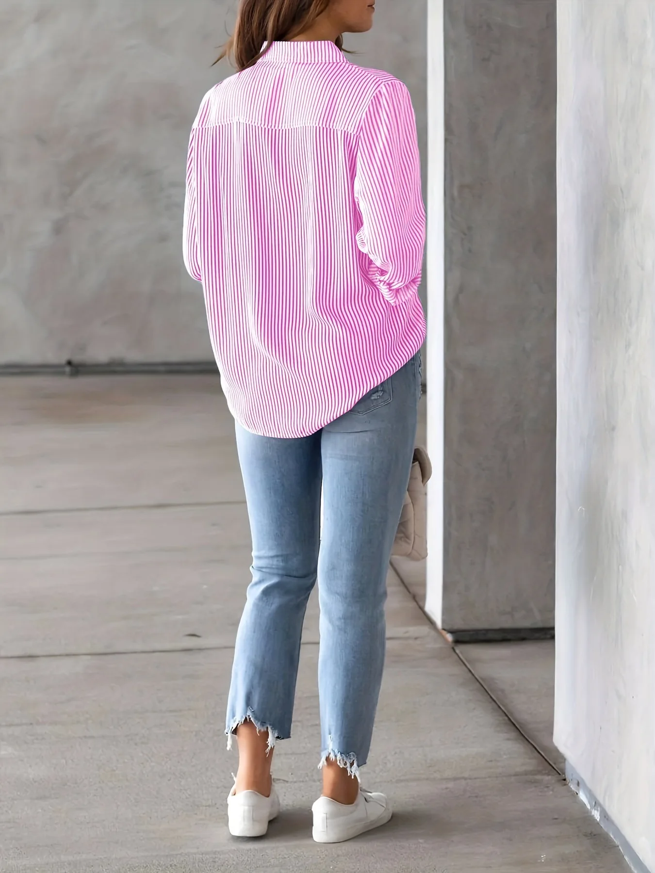 Women Long Sleeve Striped Loose Shirt Office Lady Elegant Turn Down Collar Harajuku Blouse Casual Lapel Tops Female Clothes