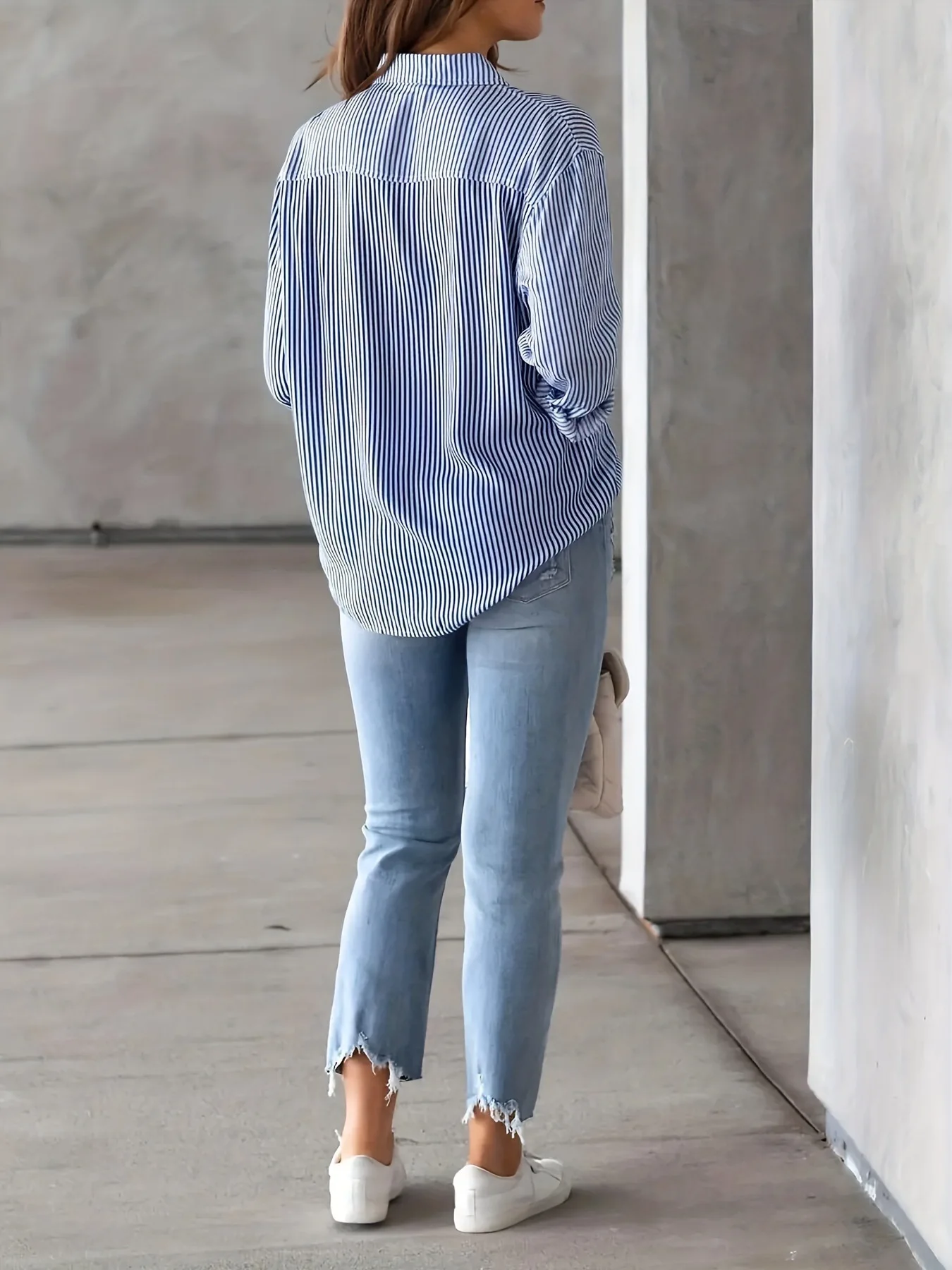 Women Long Sleeve Striped Loose Shirt Office Lady Elegant Turn Down Collar Harajuku Blouse Casual Lapel Tops Female Clothes
