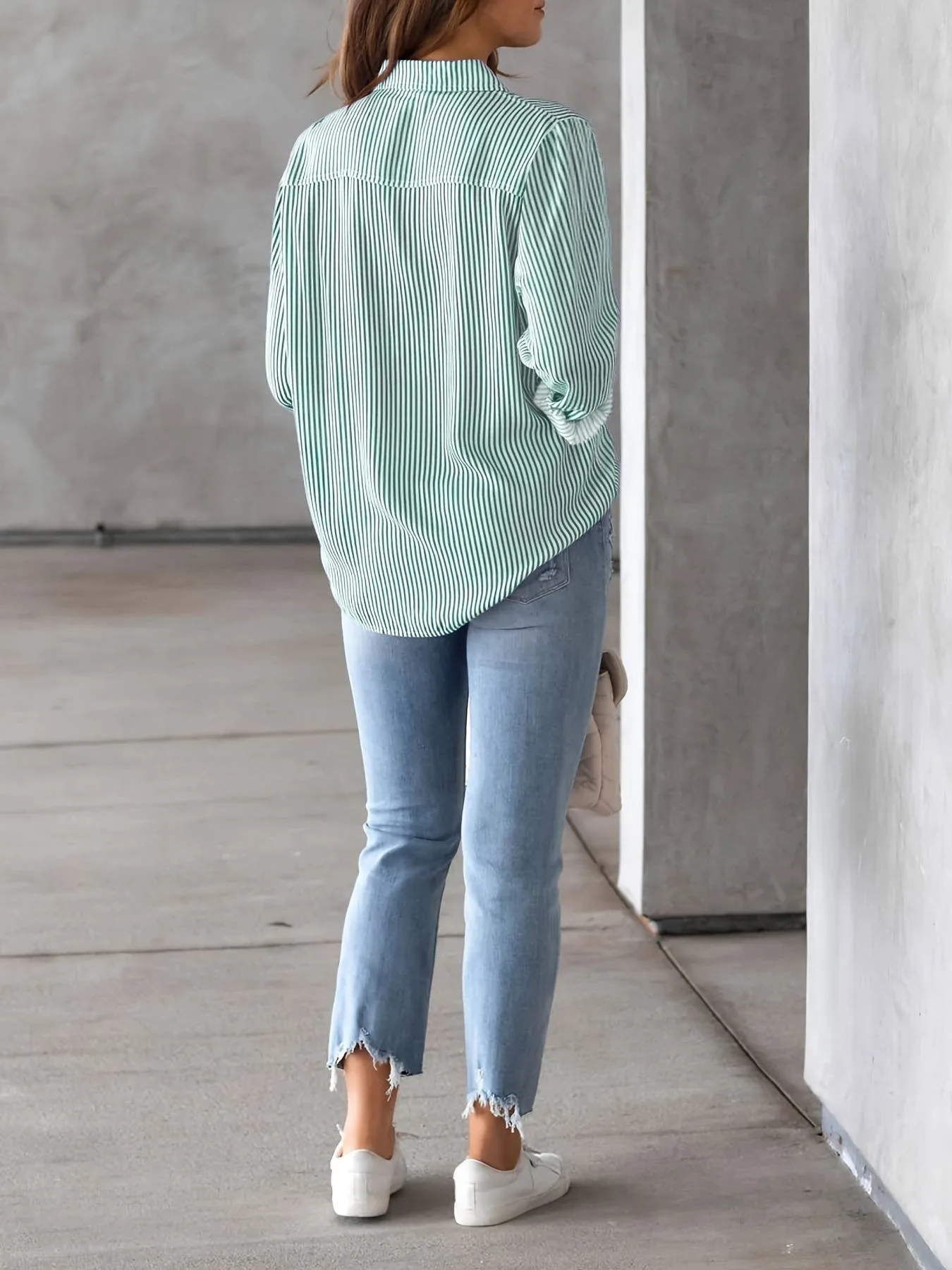 Women Long Sleeve Striped Loose Shirt Office Lady Elegant Turn Down Collar Harajuku Blouse Casual Lapel Tops Female Clothes