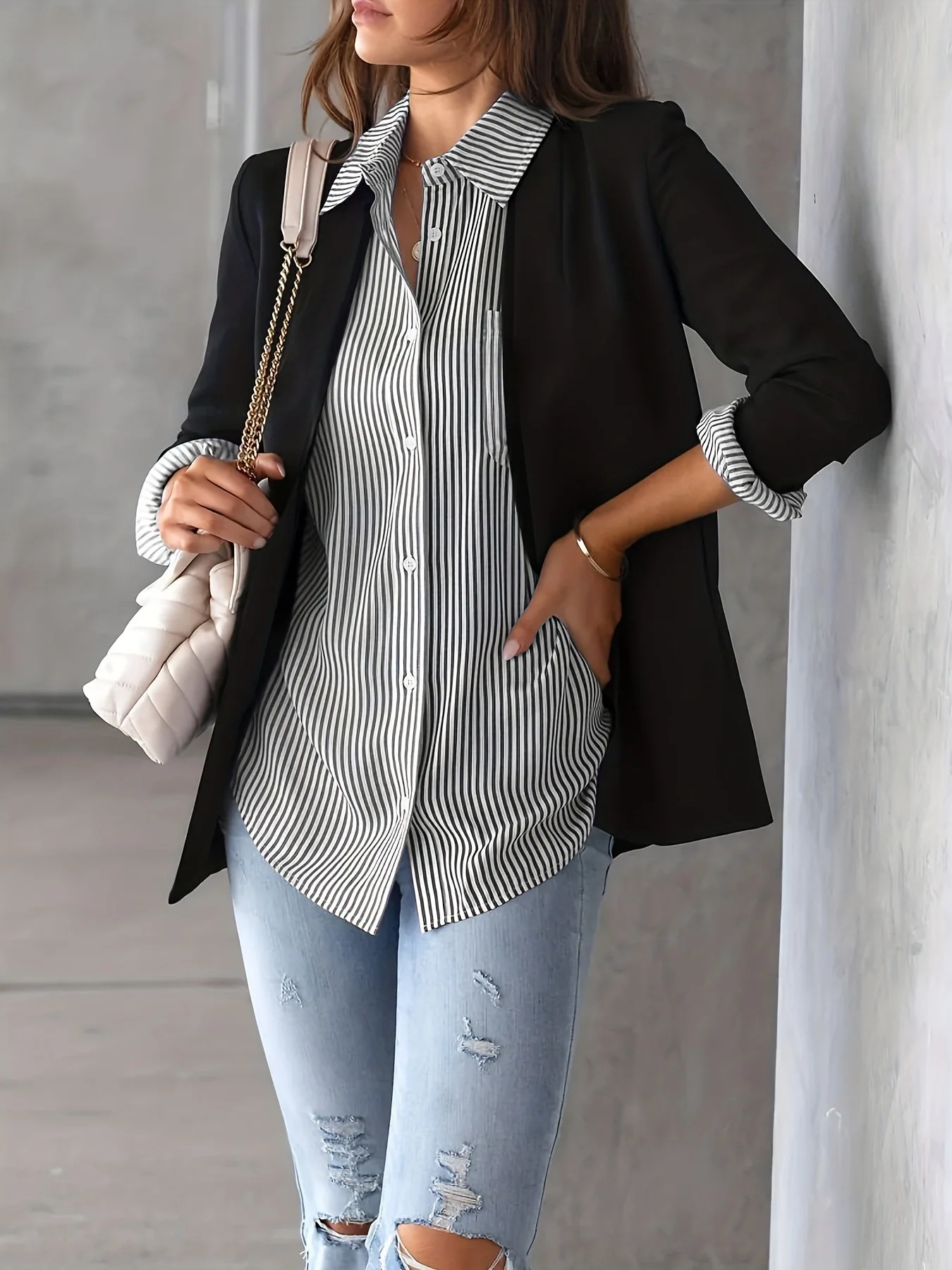Women Long Sleeve Striped Loose Shirt Office Lady Elegant Turn Down Collar Harajuku Blouse Casual Lapel Tops Female Clothes