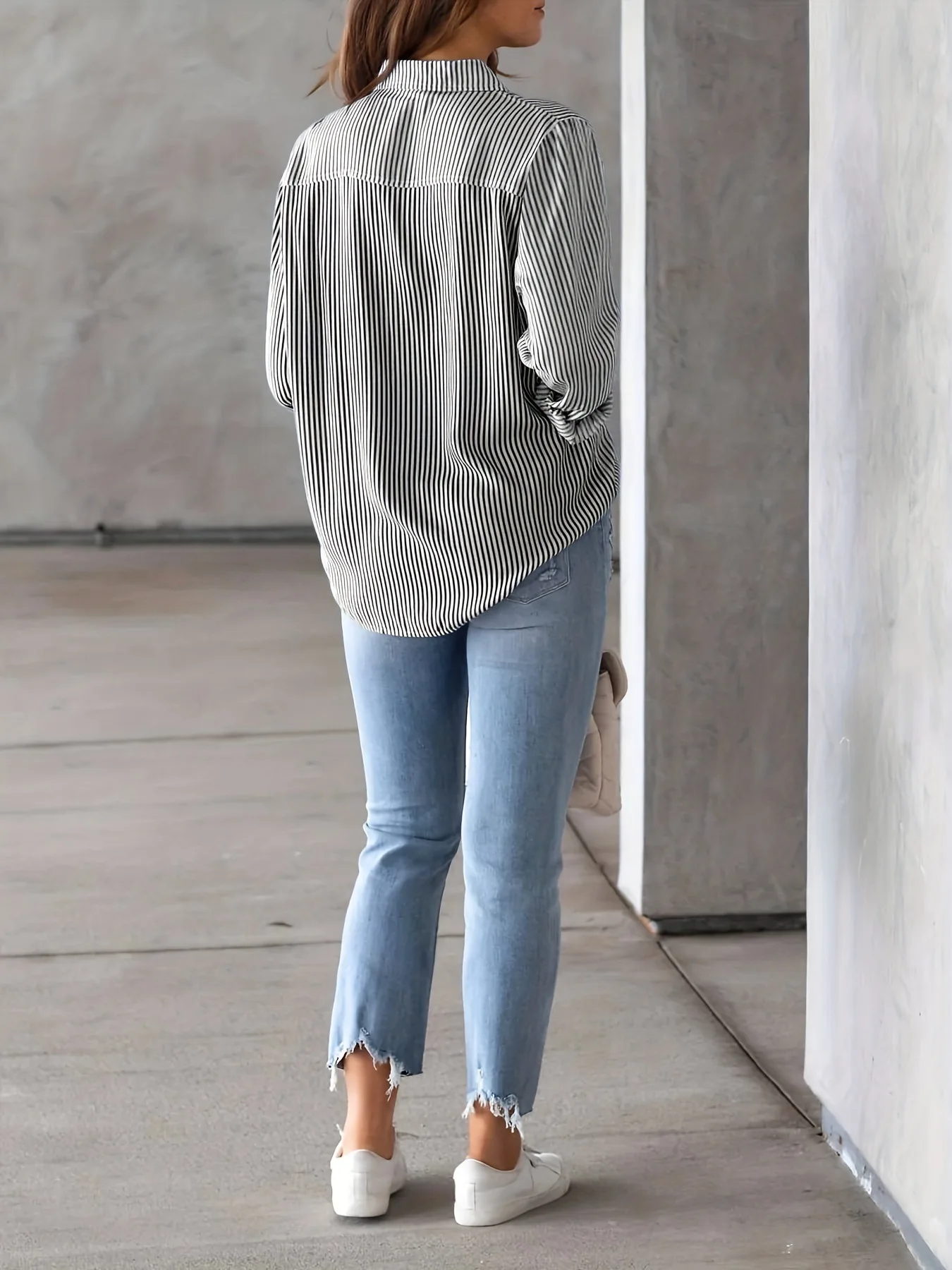 Women Long Sleeve Striped Loose Shirt Office Lady Elegant Turn Down Collar Harajuku Blouse Casual Lapel Tops Female Clothes