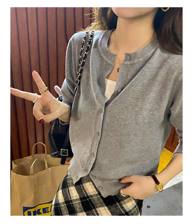 Knitted Sweater Women Cardigans New Long Sleeve O-Neck White Knit Sweater Cardigan Women Tops Knitwears Sueters De Mujer Q1016