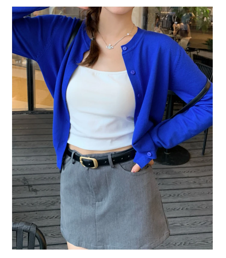Knitted Sweater Women Cardigans New Long Sleeve O-Neck White Knit Sweater Cardigan Women Tops Knitwears Sueters De Mujer Q1016