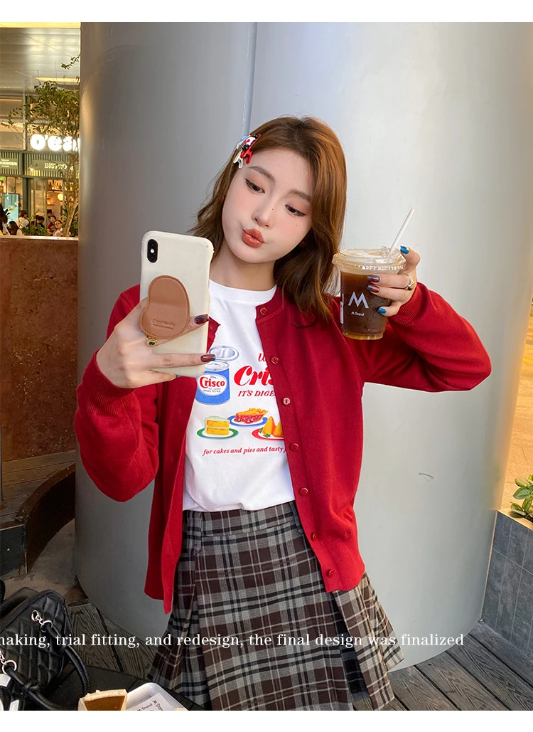 Knitted Sweater Women Cardigans New Long Sleeve O-Neck White Knit Sweater Cardigan Women Tops Knitwears Sueters De Mujer Q1016