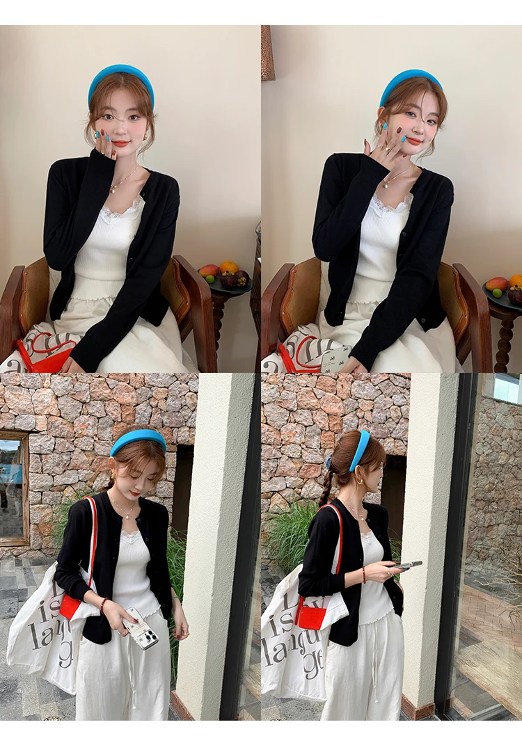 Knitted Sweater Women Cardigans New Long Sleeve O-Neck White Knit Sweater Cardigan Women Tops Knitwears Sueters De Mujer Q1016