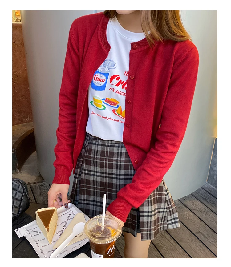 Knitted Sweater Women Cardigans New Long Sleeve O-Neck White Knit Sweater Cardigan Women Tops Knitwears Sueters De Mujer Q1016