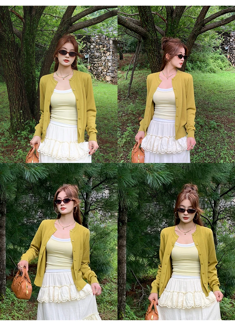 Knitted Sweater Women Cardigans New Long Sleeve O-Neck White Knit Sweater Cardigan Women Tops Knitwears Sueters De Mujer Q1016