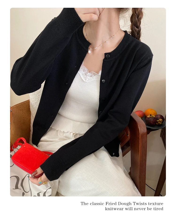 Knitted Sweater Women Cardigans New Long Sleeve O-Neck White Knit Sweater Cardigan Women Tops Knitwears Sueters De Mujer Q1016