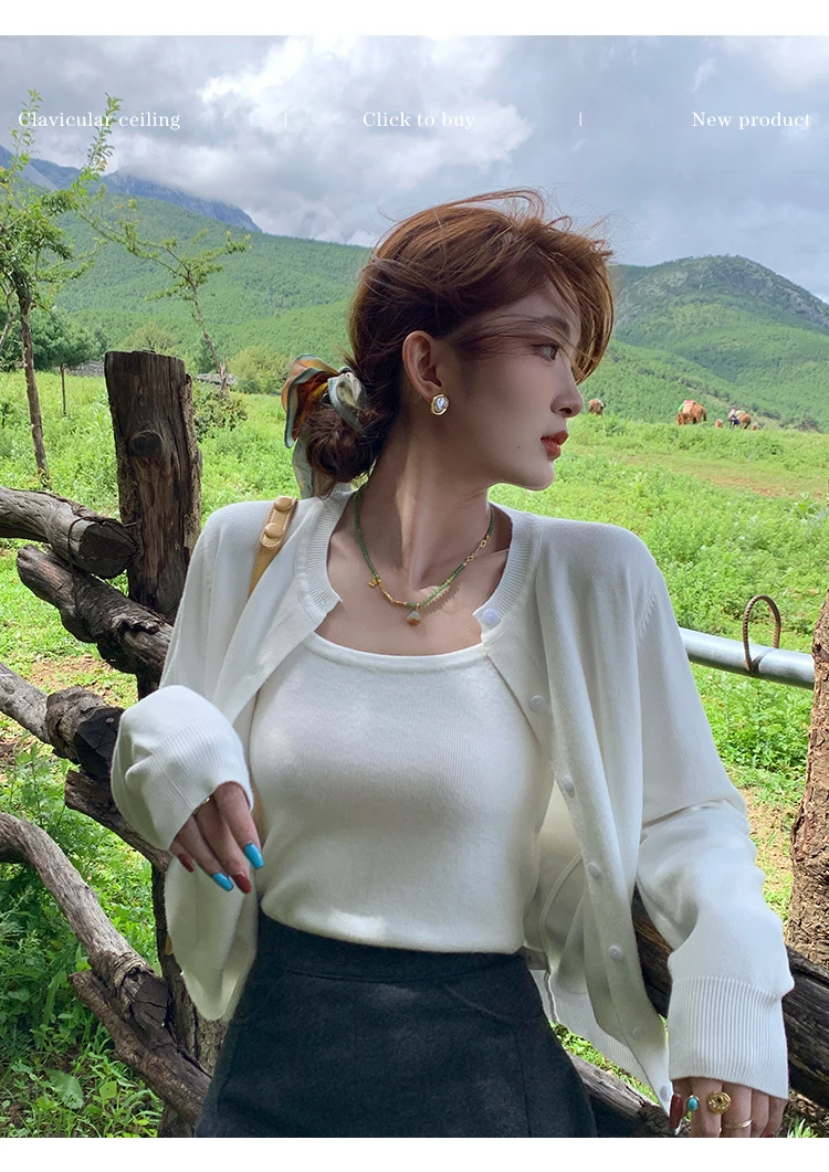 Knitted Sweater Women Cardigans New Long Sleeve O-Neck White Knit Sweater Cardigan Women Tops Knitwears Sueters De Mujer Q1016