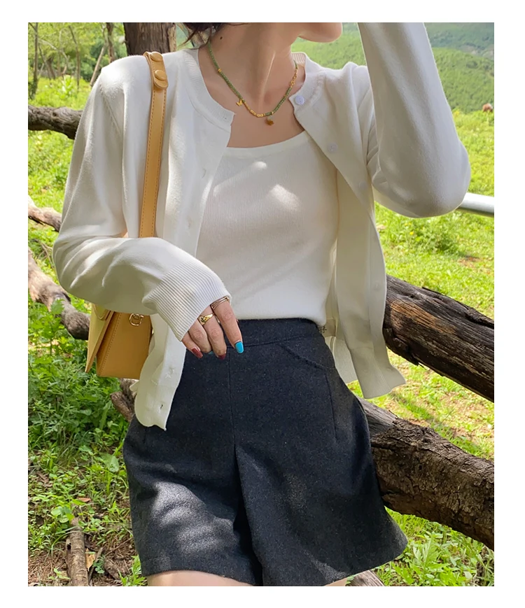 Knitted Sweater Women Cardigans New Long Sleeve O-Neck White Knit Sweater Cardigan Women Tops Knitwears Sueters De Mujer Q1016