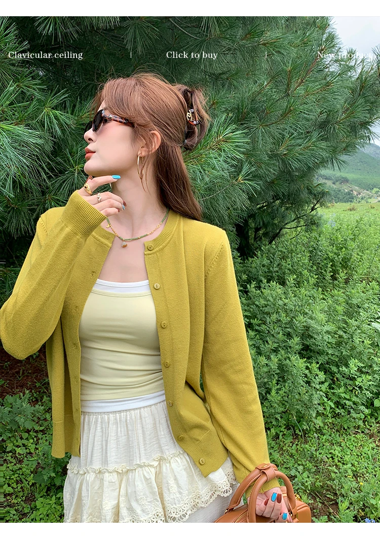 Knitted Sweater Women Cardigans New Long Sleeve O-Neck White Knit Sweater Cardigan Women Tops Knitwears Sueters De Mujer Q1016