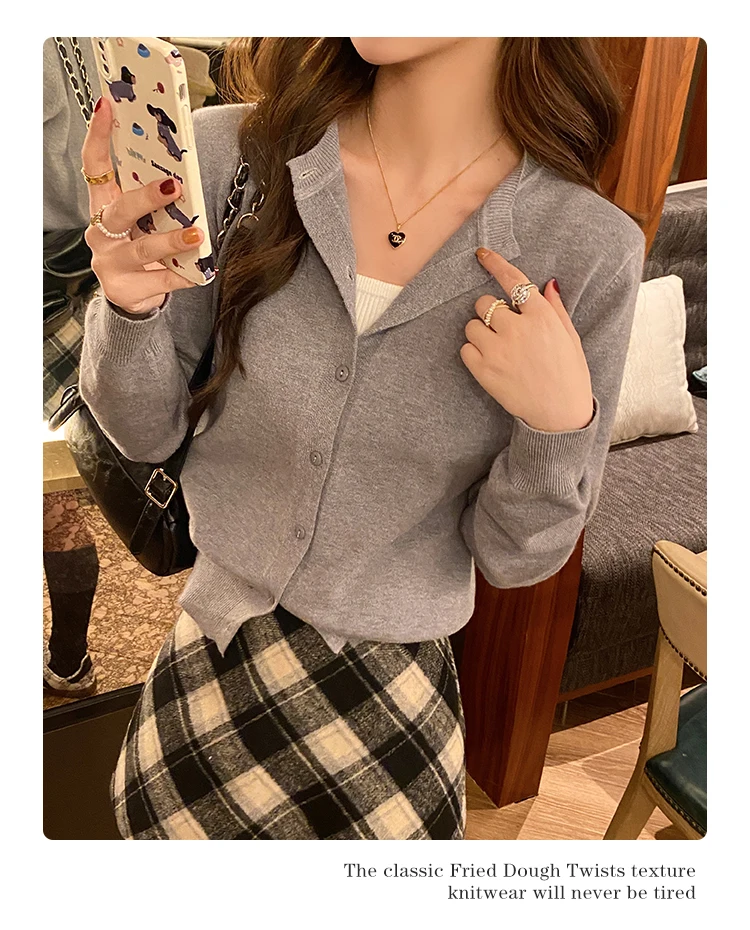 Knitted Sweater Women Cardigans New Long Sleeve O-Neck White Knit Sweater Cardigan Women Tops Knitwears Sueters De Mujer Q1016