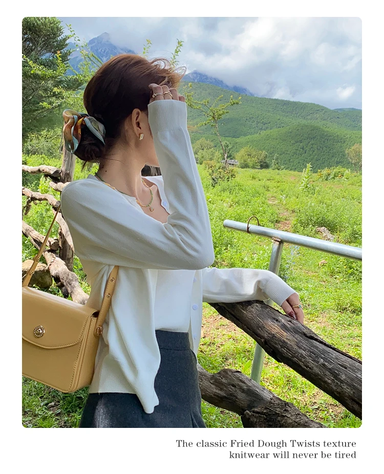 Knitted Sweater Women Cardigans New Long Sleeve O-Neck White Knit Sweater Cardigan Women Tops Knitwears Sueters De Mujer Q1016