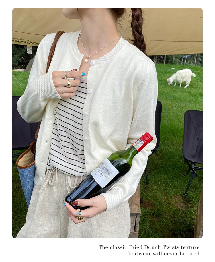 Knitted Sweater Women Cardigans New Long Sleeve O-Neck White Knit Sweater Cardigan Women Tops Knitwears Sueters De Mujer Q1016
