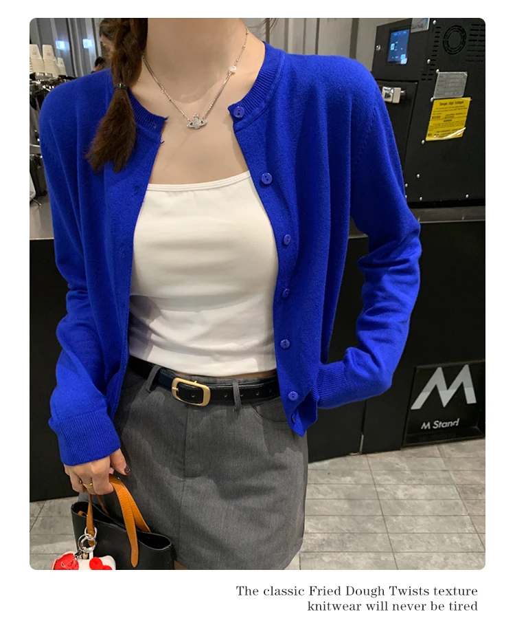 Knitted Sweater Women Cardigans New Long Sleeve O-Neck White Knit Sweater Cardigan Women Tops Knitwears Sueters De Mujer Q1016