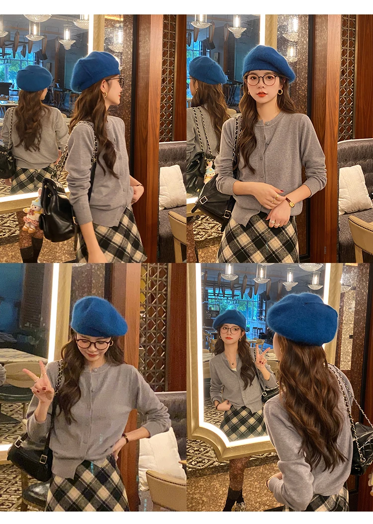 Knitted Sweater Women Cardigans New Long Sleeve O-Neck White Knit Sweater Cardigan Women Tops Knitwears Sueters De Mujer Q1016
