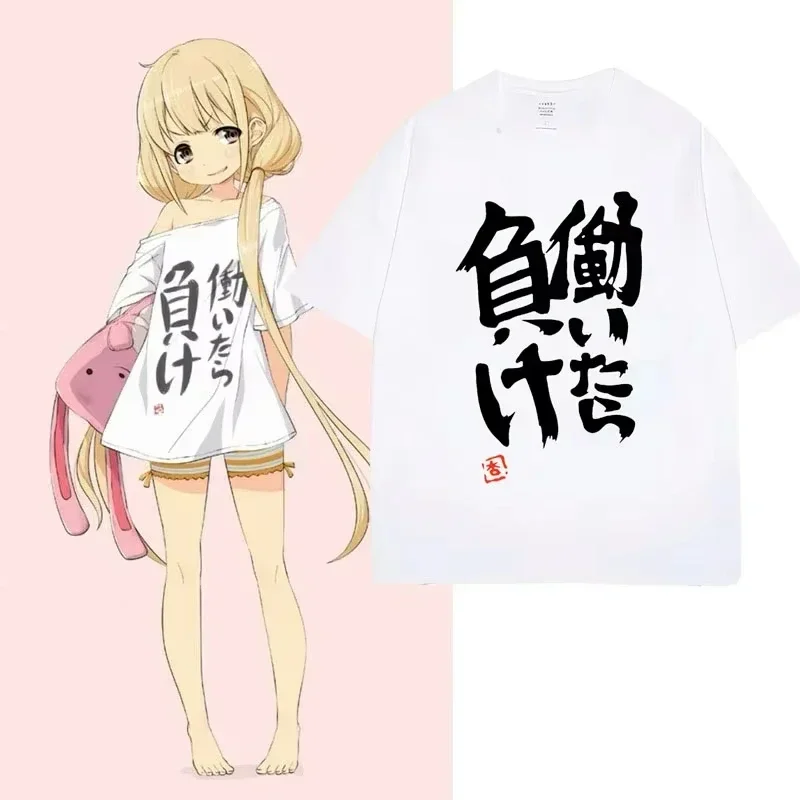 Anime Futaba Anzu mismo estampado palabra china estilo Cosplay moda verano mujeres camisetas ropa de calle Harajuku manga