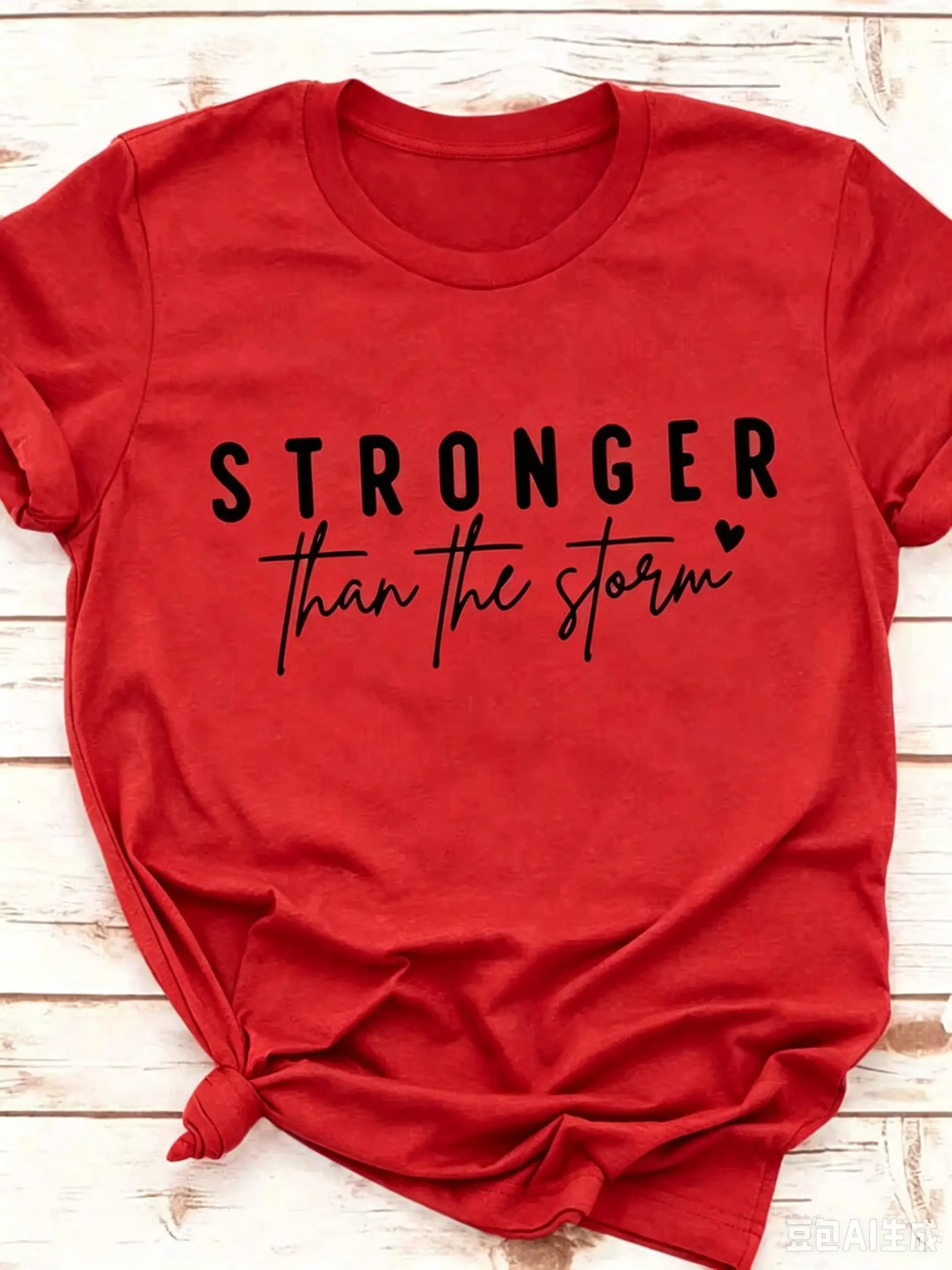Women Crew Neck Short Sleeve T Shirt Stronger Than The Storm Inspirational Slogan Graphic Print Mustard Color Casual Spring Summer Daily Streetwear Tops