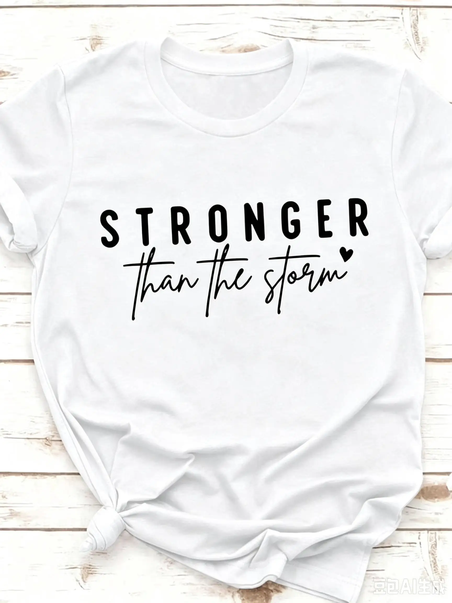 Women Crew Neck Short Sleeve T Shirt Stronger Than The Storm Inspirational Slogan Graphic Print Mustard Color Casual Spring Summer Daily Streetwear Tops