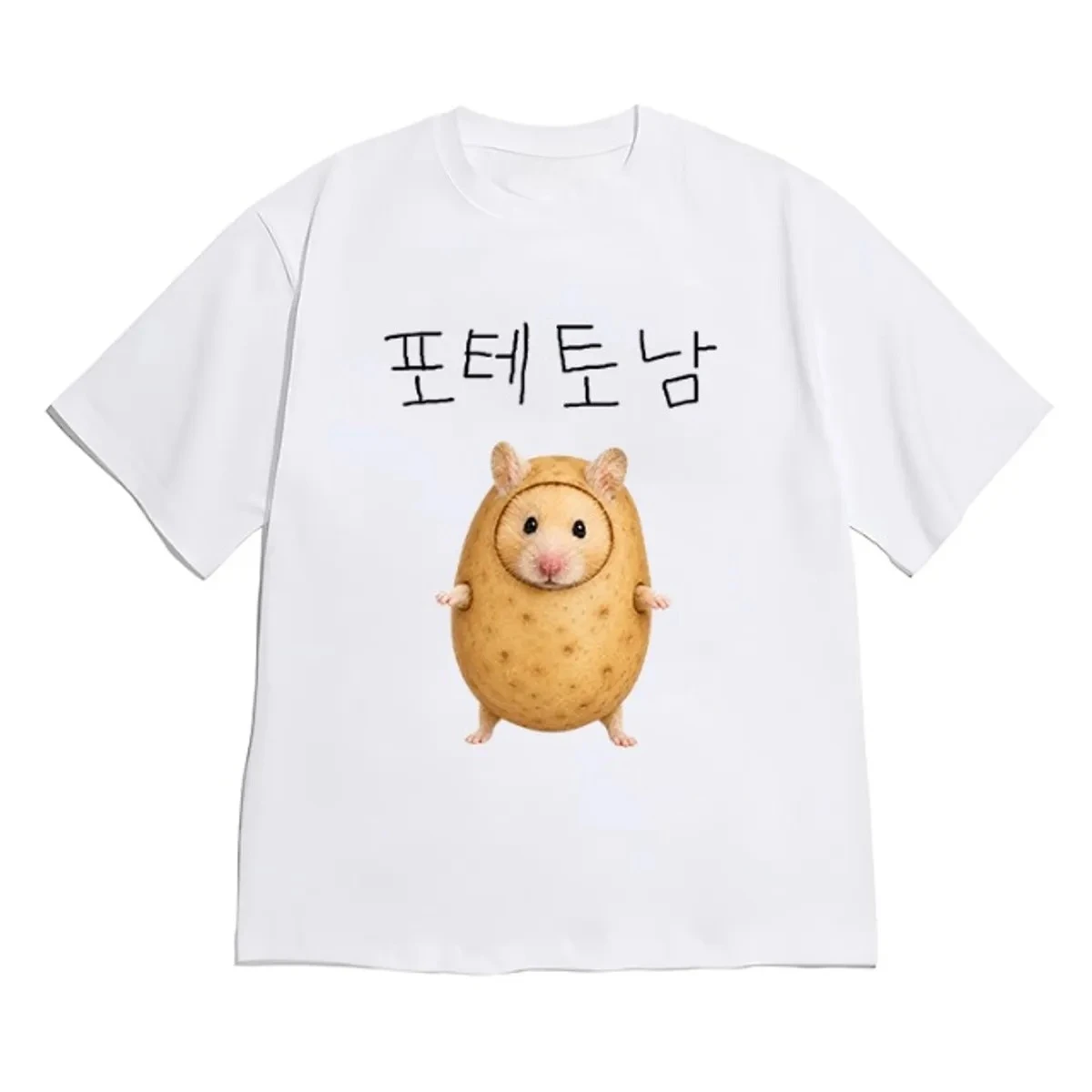 2026 Women Korean Streetwear T-Shirt Funny Potato Hamster Meme Hangul Text Graphic Loose Y2k Casual Short Sleeve Daily Tops