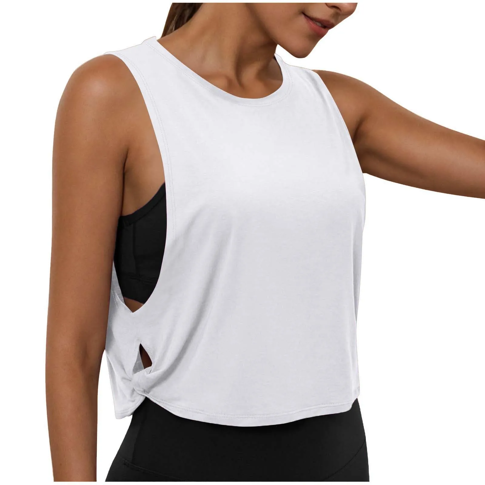 Women Sleeveless Yoga Tops Athletic Vest Breathable Blouse Cover Up Gym Workout Cool T-Shirt Running Short Tank Crop Top