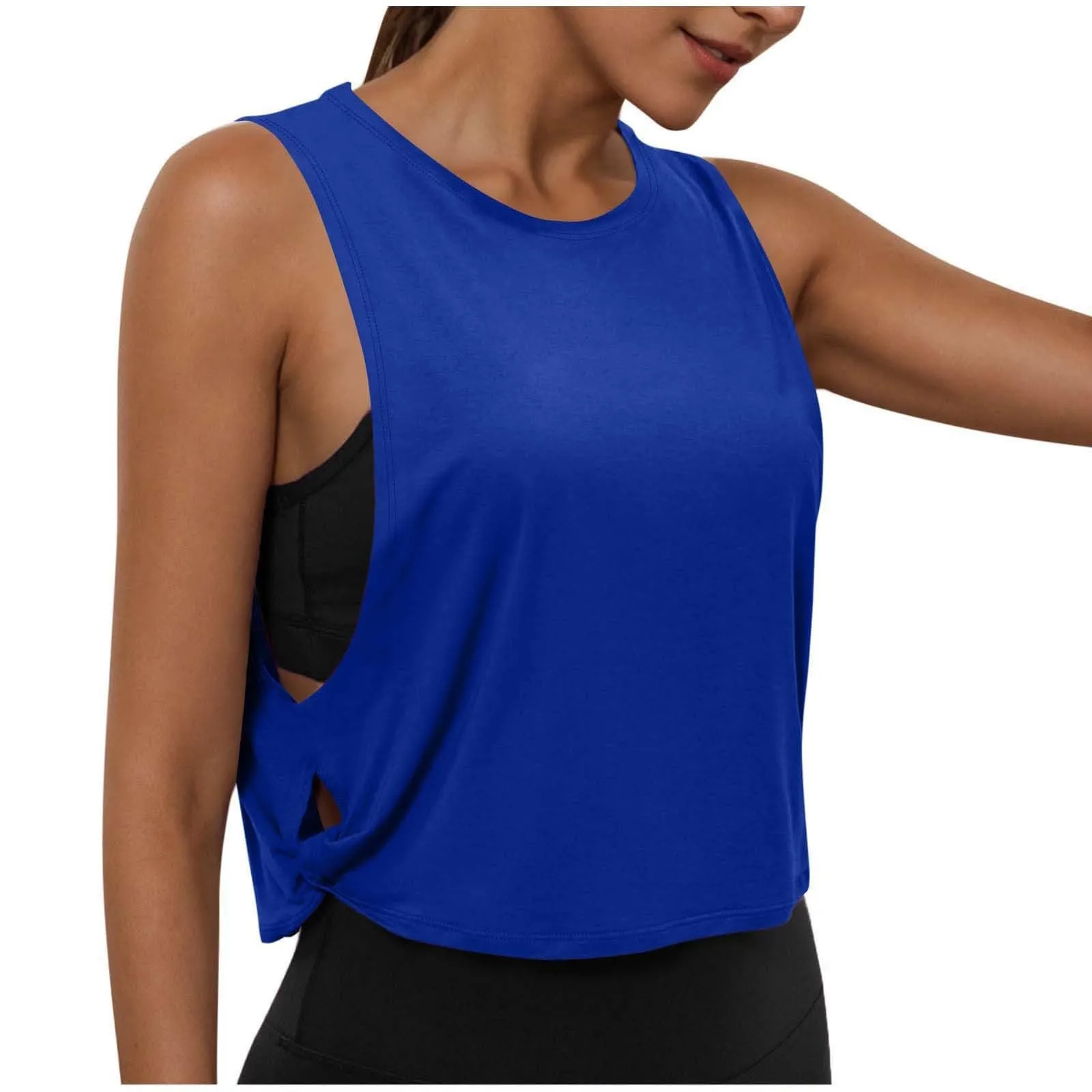 Women Sleeveless Yoga Tops Athletic Vest Breathable Blouse Cover Up Gym Workout Cool T-Shirt Running Short Tank Crop Top