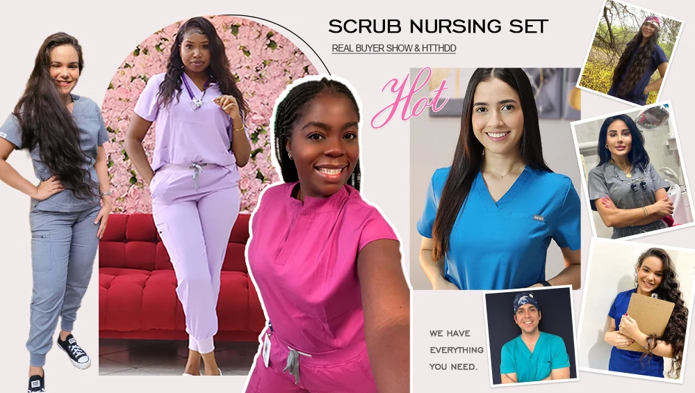 Wholesale Polyester Spandex Uniforms Beautiful Hospital Scrubs Tops Women Nurse Printed Scrub Top Healthcare Nursing Scrub Shirt