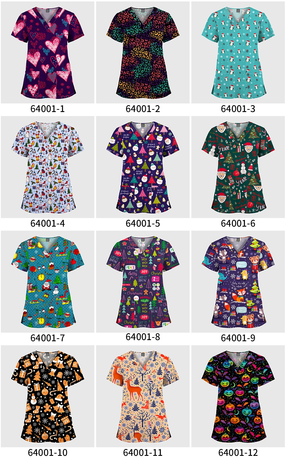 Wholesale Polyester Spandex Uniforms Beautiful Hospital Scrubs Tops Women Nurse Printed Scrub Top Healthcare Nursing Scrub Shirt