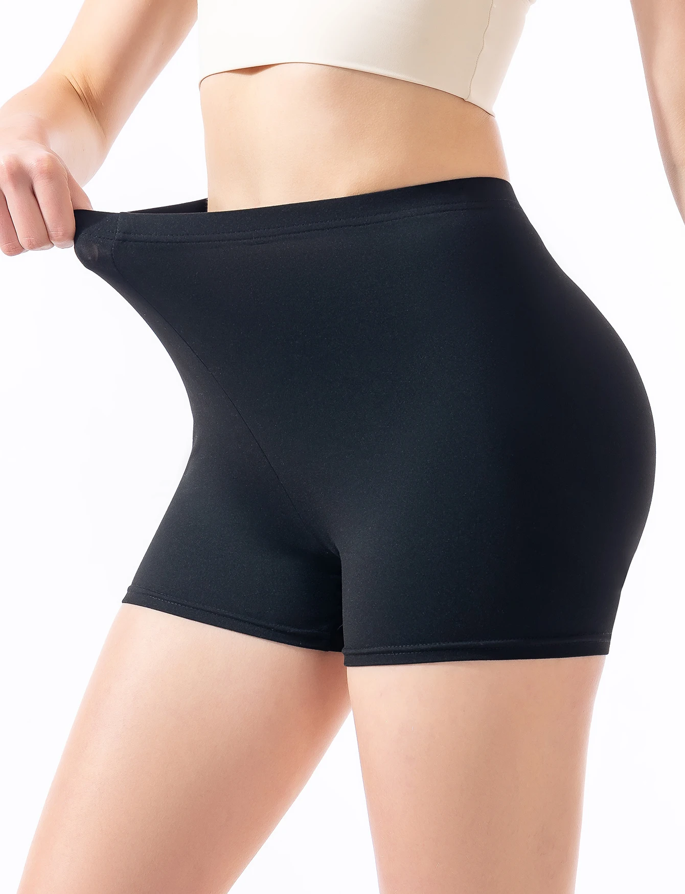 Black base shorts for women to wear as outerwear in summer High-waisted tight elastic and leak-proof wide-leg hot pants