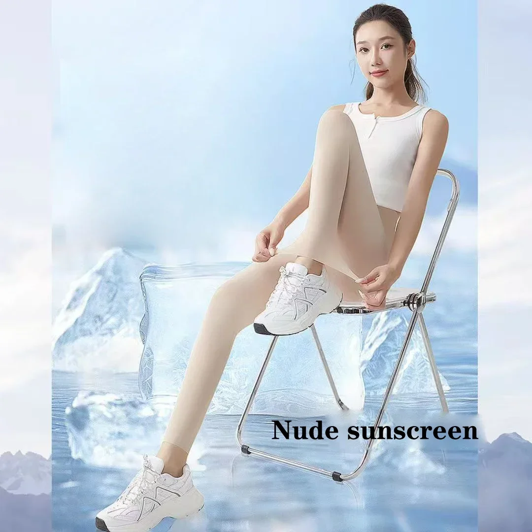 M/L/XL Women Summer Shark Skin Leggings Ice Silk Thin Tummy Control Butt Lift Yoga Pants Seamless with UPF 50+ Protection
