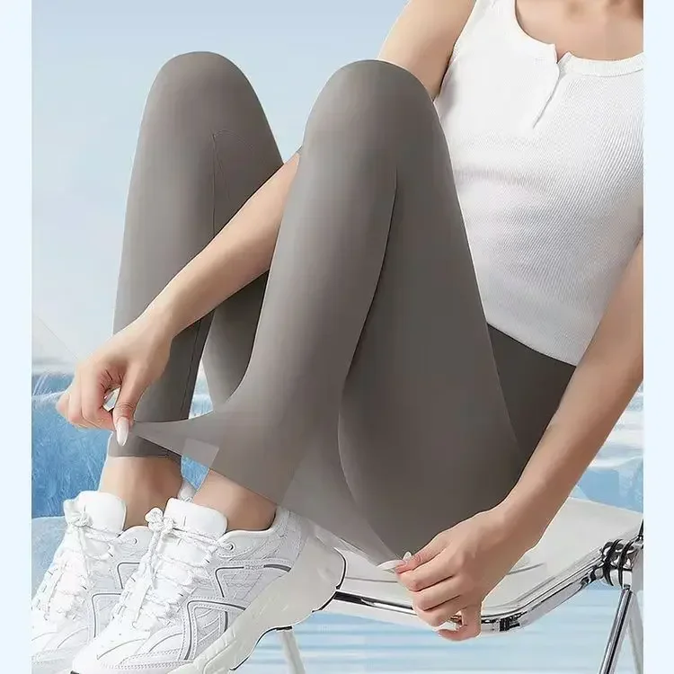 M/L/XL Women Summer Shark Skin Leggings Ice Silk Thin Tummy Control Butt Lift Yoga Pants Seamless with UPF 50+ Protection