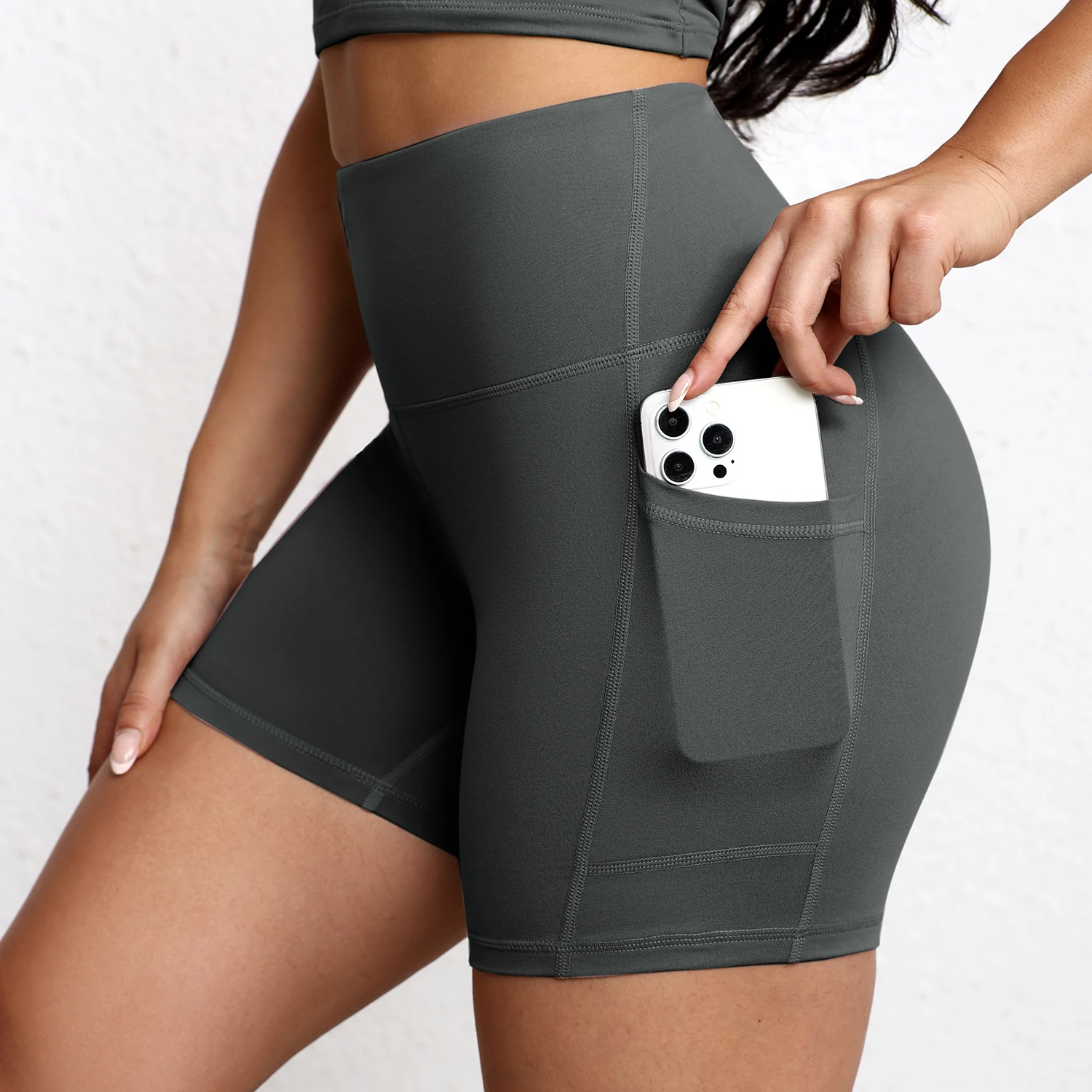 Solid Pocket Shorts Women Fitness Sports Short High Waist Yoga Short Cycling Comprehensive Training Jog Squat Proof