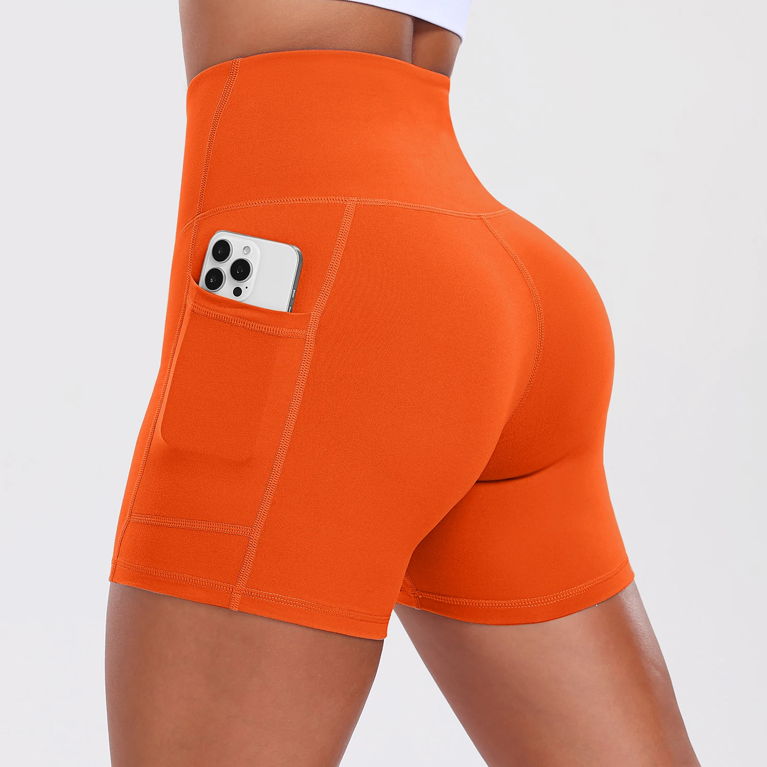 Solid Pocket Shorts Women Fitness Sports Short High Waist Yoga Short Cycling Comprehensive Training Jog Squat Proof