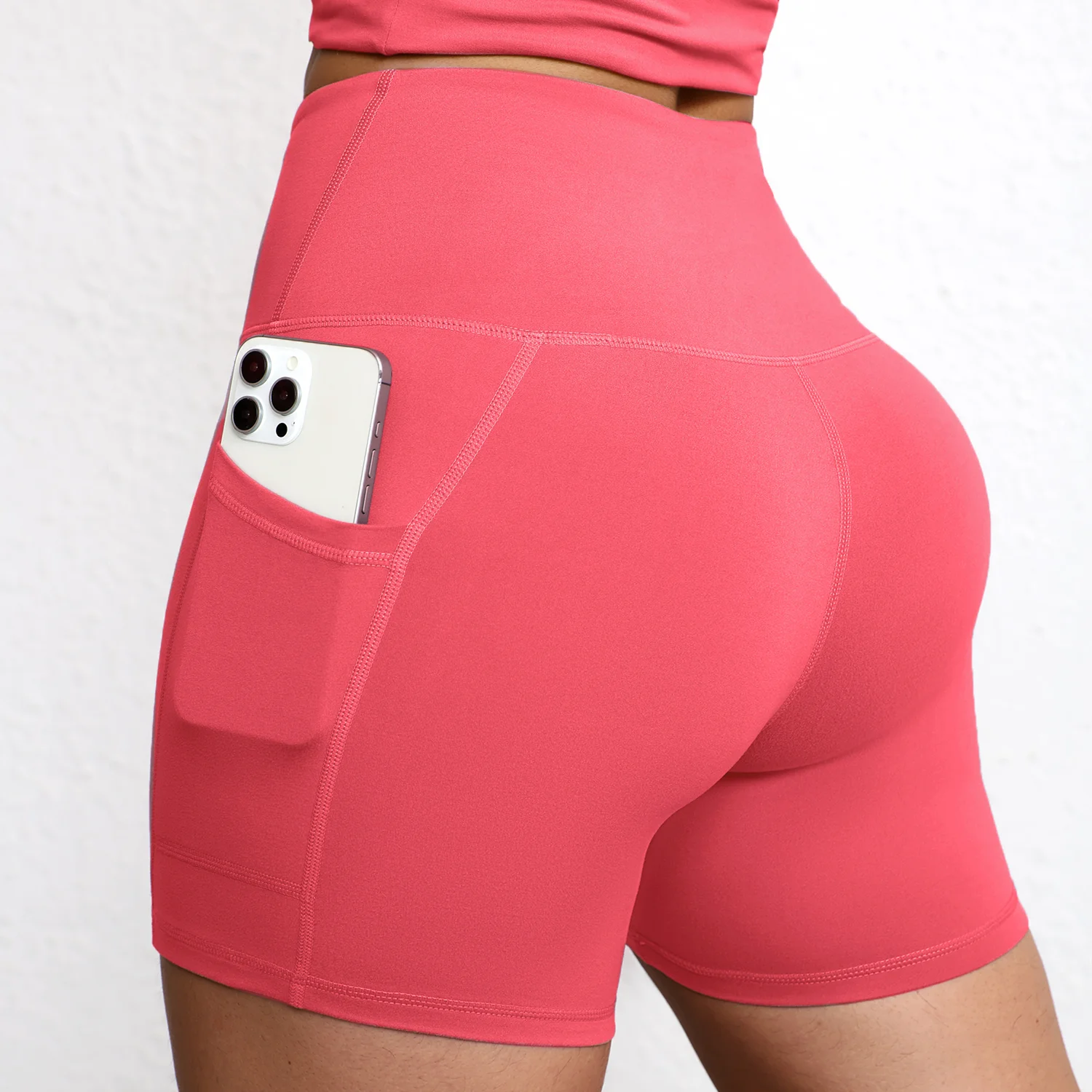 Solid Pocket Shorts Women Fitness Sports Short High Waist Yoga Short Cycling Comprehensive Training Jog Squat Proof