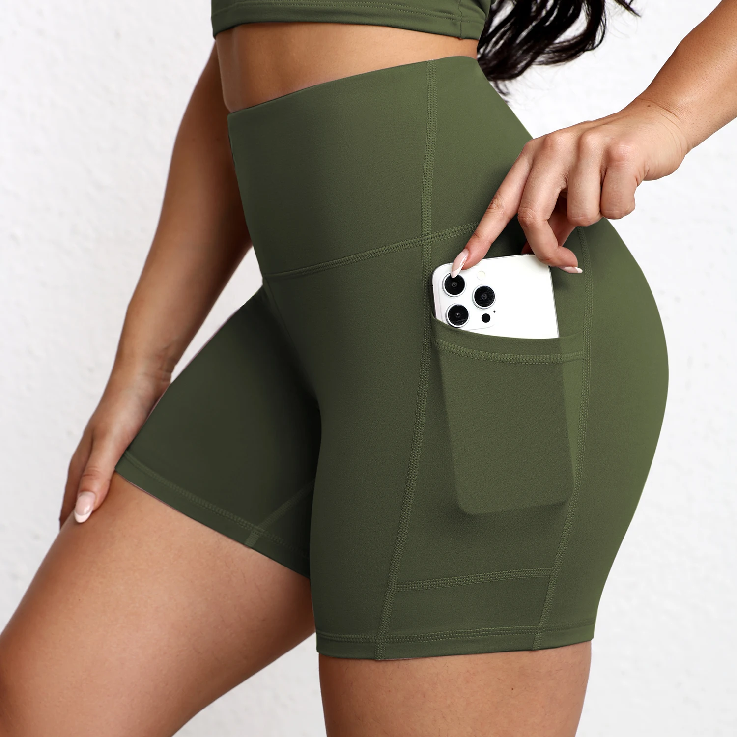 Solid Pocket Shorts Women Fitness Sports Short High Waist Yoga Short Cycling Comprehensive Training Jog Squat Proof
