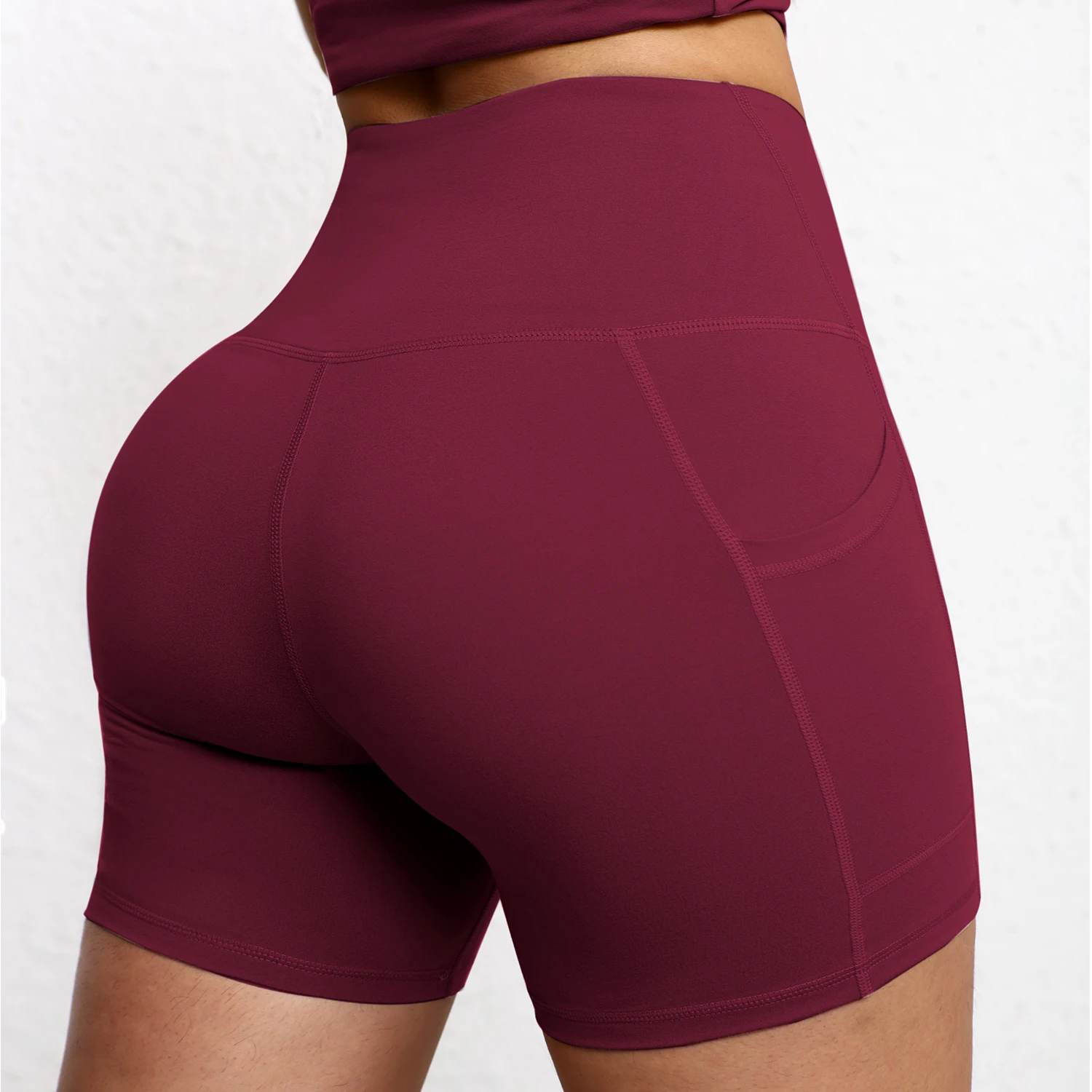 Solid Pocket Shorts Women Fitness Sports Short High Waist Yoga Short Cycling Comprehensive Training Jog Squat Proof