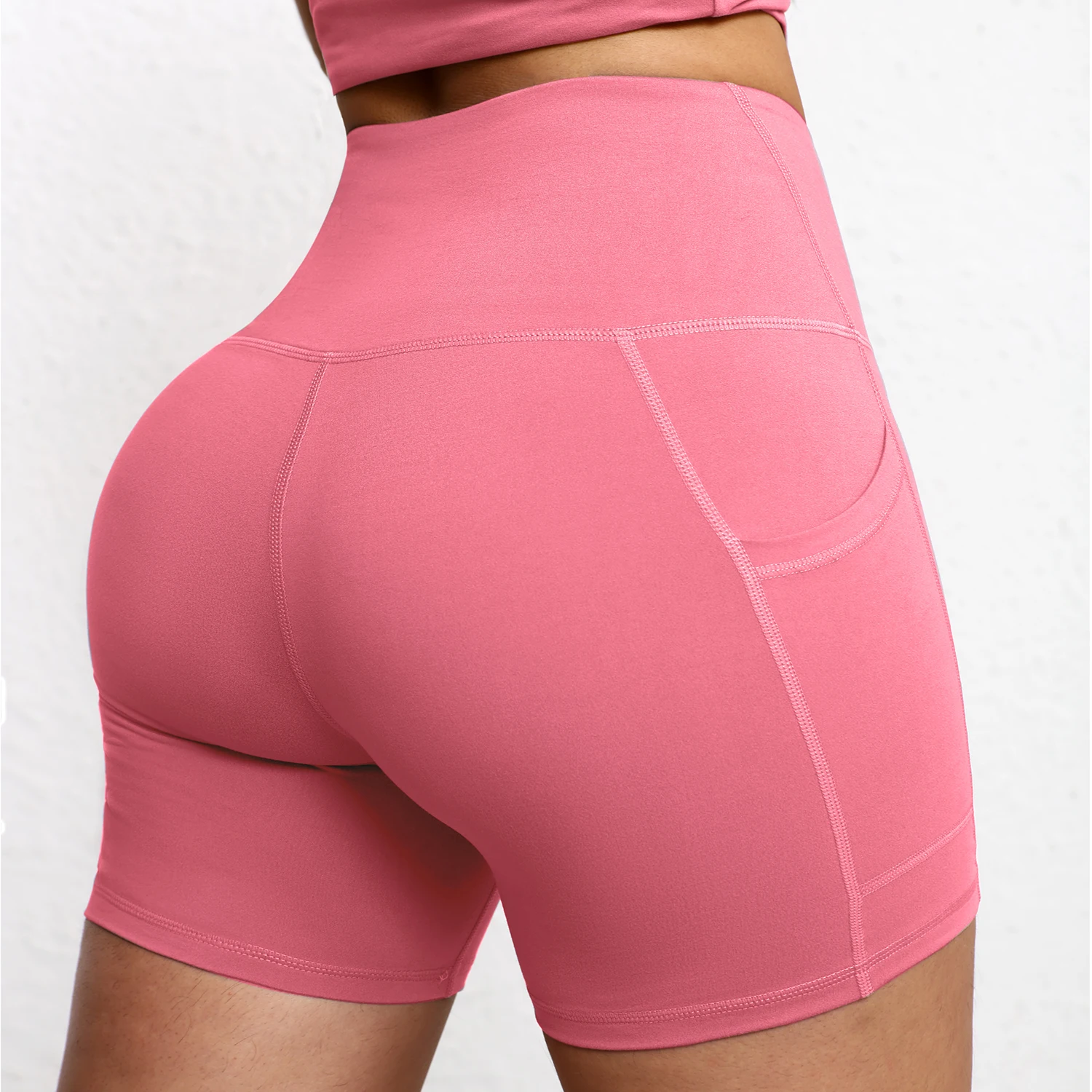 Solid Pocket Shorts Women Fitness Sports Short High Waist Yoga Short Cycling Comprehensive Training Jog Squat Proof