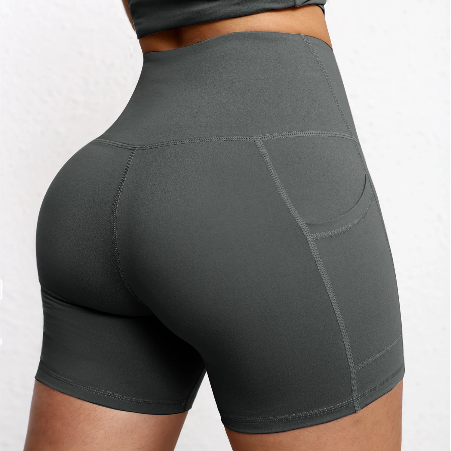 Solid Pocket Shorts Women Fitness Sports Short High Waist Yoga Short Cycling Comprehensive Training Jog Squat Proof