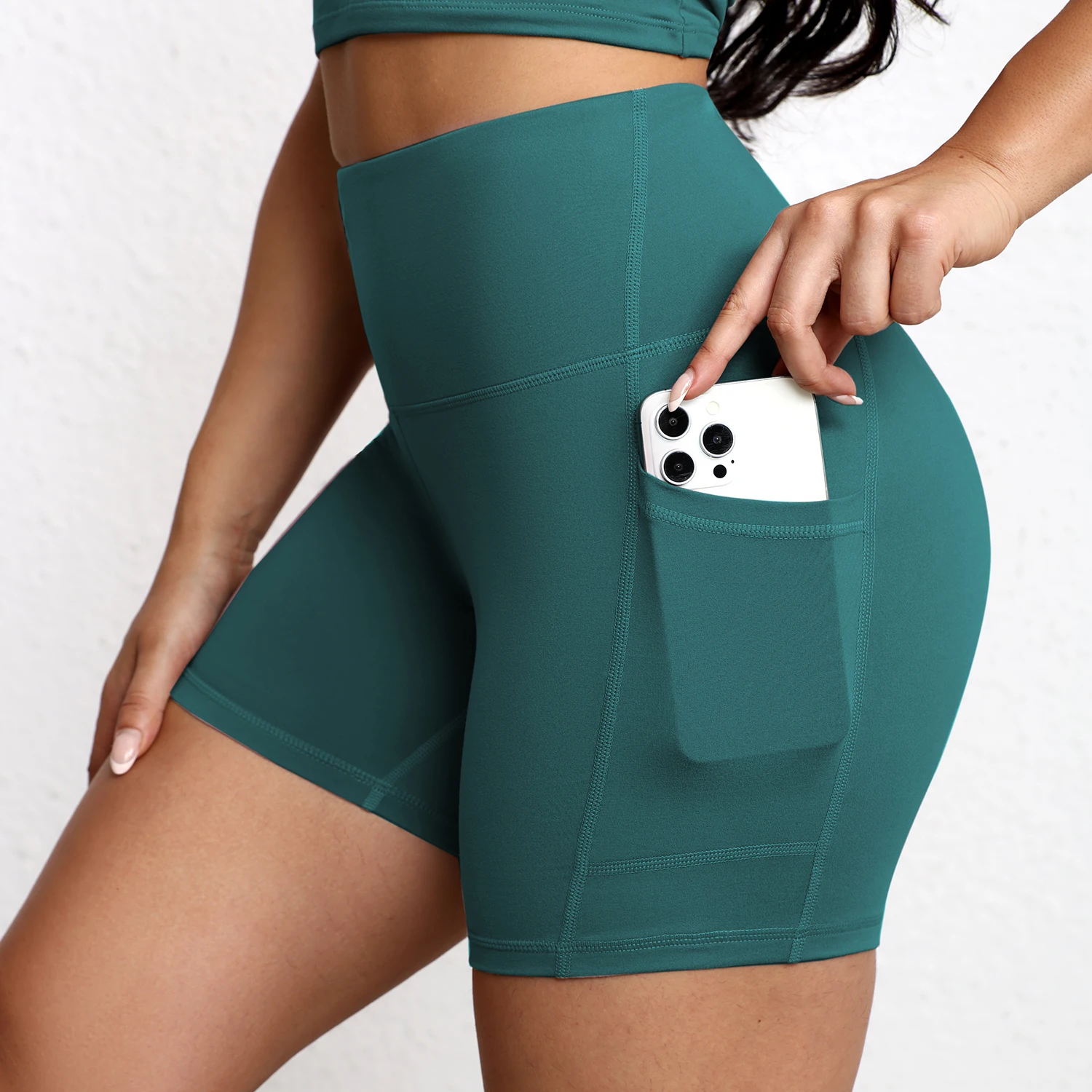 Solid Pocket Shorts Women Fitness Sports Short High Waist Yoga Short Cycling Comprehensive Training Jog Squat Proof